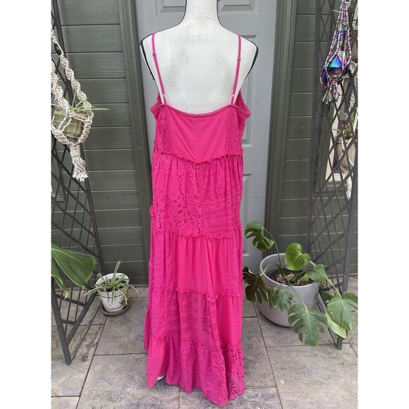 Anthropologie Bhanuni Jyoti Sleeveless Patchwork Lace Midi Dress Pink Large - Picture 6 of 9